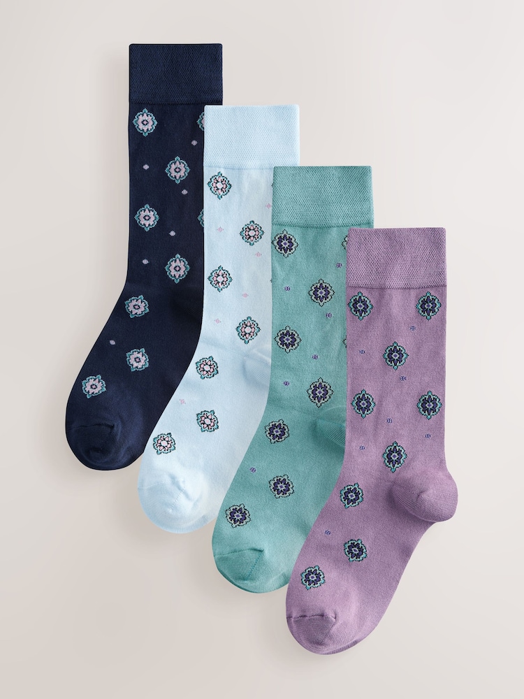 Black/Blue/Purple Pattern Pattern Modal Signature Socks 4 Pack - Image 2 of 7
