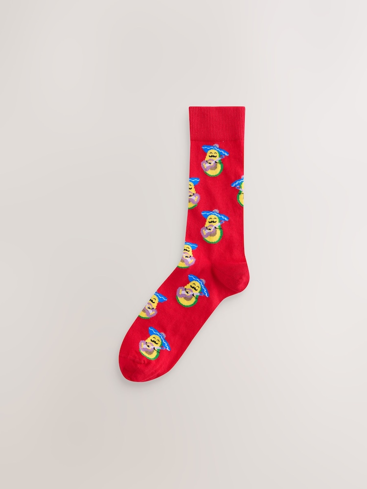 Rouge vif/Bleu/Vert Fun - Paquet de chaussettes à motifs 5 - Image 3 of 8