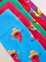 Bright Red/Blue/Green Fun Pattern Socks 5 Pack - Image 7 of 8