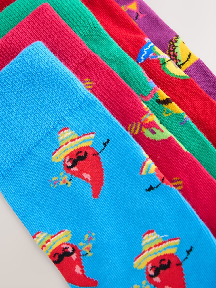Rouge vif/Bleu/Vert Fun - Paquet de chaussettes à motifs 5 - Image 7 of 8