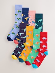 Bright Red/Blue/Orange Dinosaur Pattern Socks 8 Pack - Image 1 of 11