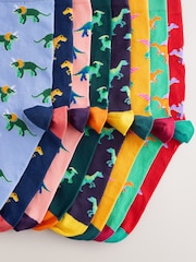 Bright Red/Blue/Orange Dinosaur Pattern Socks 8 Pack - Image 10 of 11