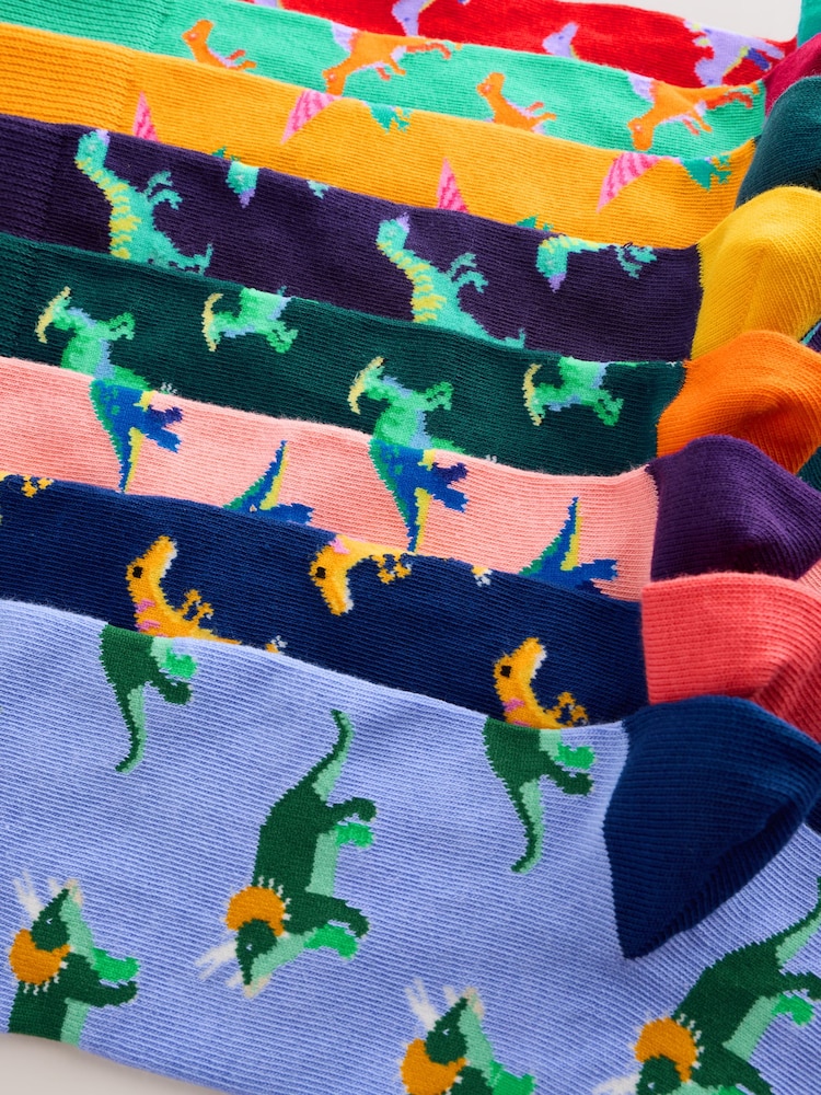 Bright Red/Blue/Orange Dinosaur Pattern Socks 8 Pack - Image 11 of 11
