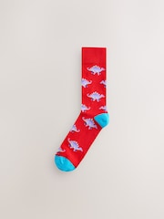 Bright Red/Blue/Orange Dinosaur Pattern Socks 8 Pack - Image 2 of 11
