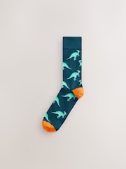 Bright Red/Blue/Orange Dinosaur Pattern Socks 8 Pack - Image 6 of 11