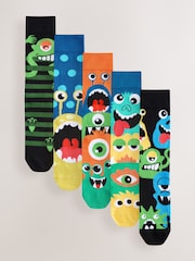 Green/Black Monster Pattern Socks 5 Pack - Image 1 of 8