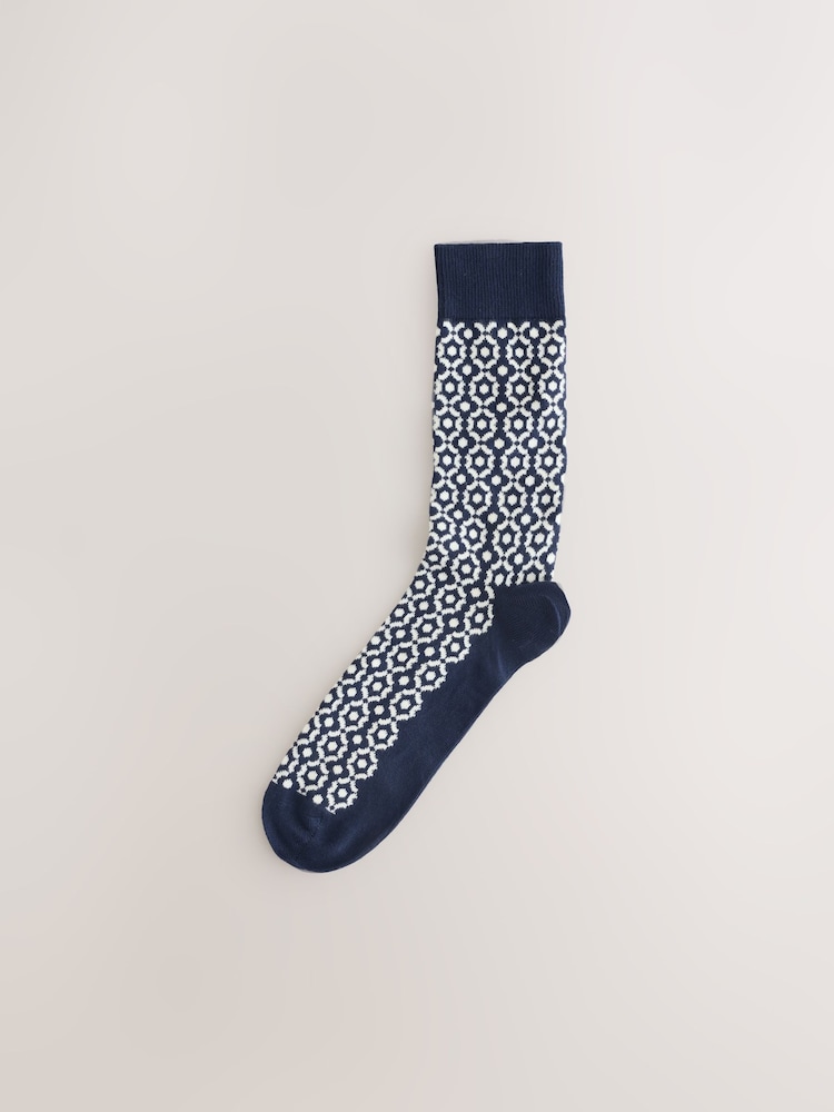 Blue/Orange/Green Tile Pattern Socks 5 Pack - Image 2 of 8