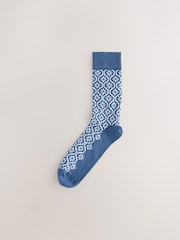 Blue/Orange/Green Tile Pattern Socks 5 Pack - Image 4 of 8