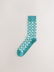 Blue/Orange/Green Tile Pattern Socks 5 Pack - Image 5 of 8
