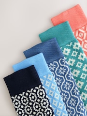 Blue/Orange/Green Tile Pattern Socks 5 Pack - Image 7 of 8
