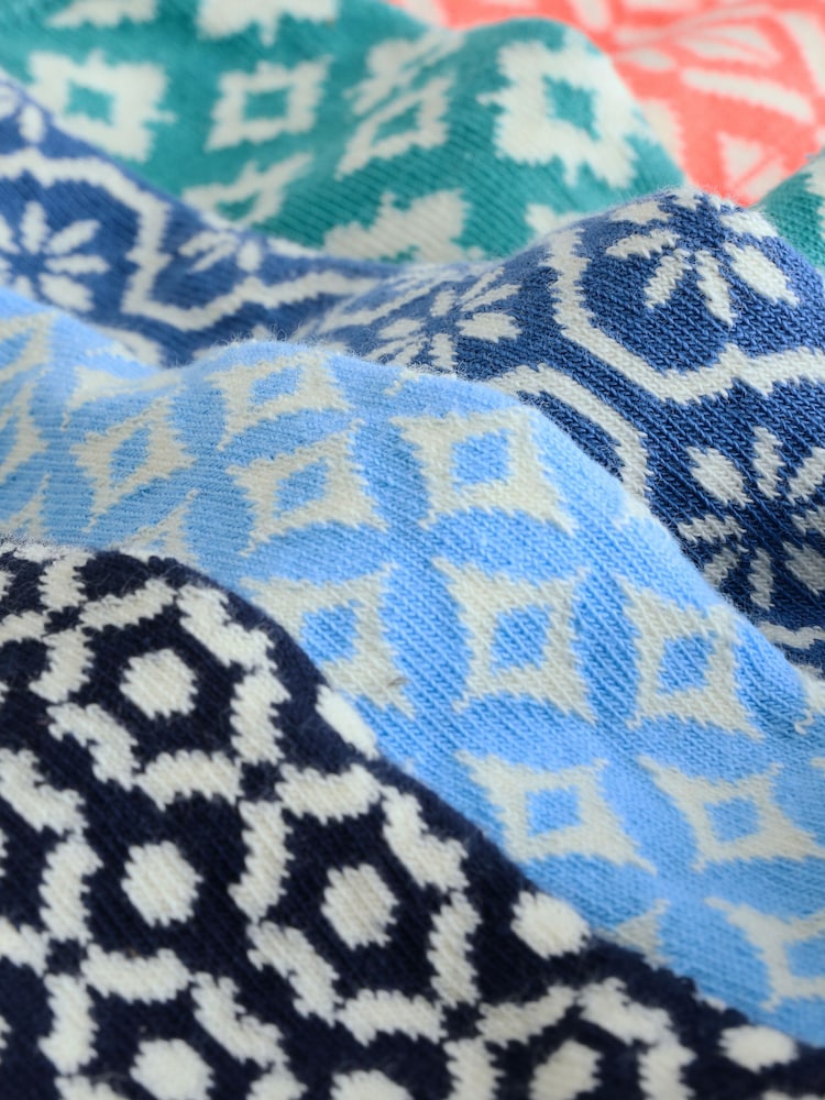 Blue/Orange/Green Tile Pattern Socks 5 Pack - Image 8 of 8