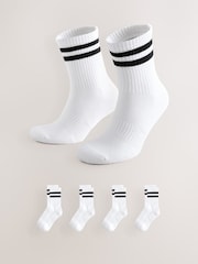 White With Black Stripe Sports Socks 4 Pack - Image 1 of 6
