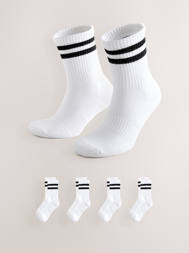 White With Black Stripe Sports Socks 4 Pack - Image 1 of 6