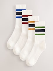 White With Coloured Striped Sports Socks 4 Pack - Image 1 of 7