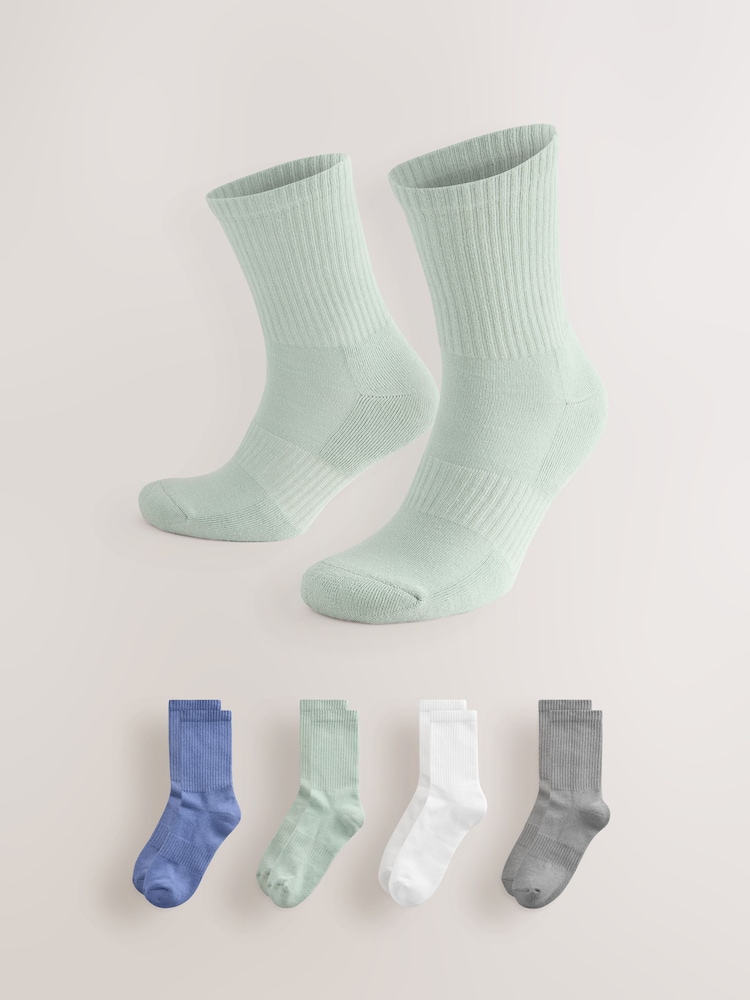 White/Green/Blue Coloured Sports Socks 4 Pack - Image 1 of 9