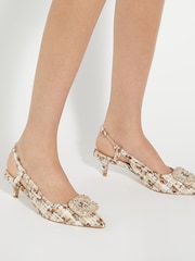 Dune London Cream Centrepiece Kitten Brooch Slingback Heels - Image 1 of 6