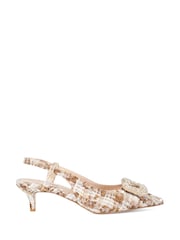 Dune London Cream Centrepiece Kitten Brooch Slingback Heels - Image 2 of 6