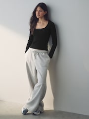 Noir - Scoop Ribbed Manches longues Top - Image 2 de 8