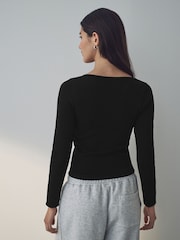 Noir - Scoop Ribbed Manches longues Top - Image 3 de 8