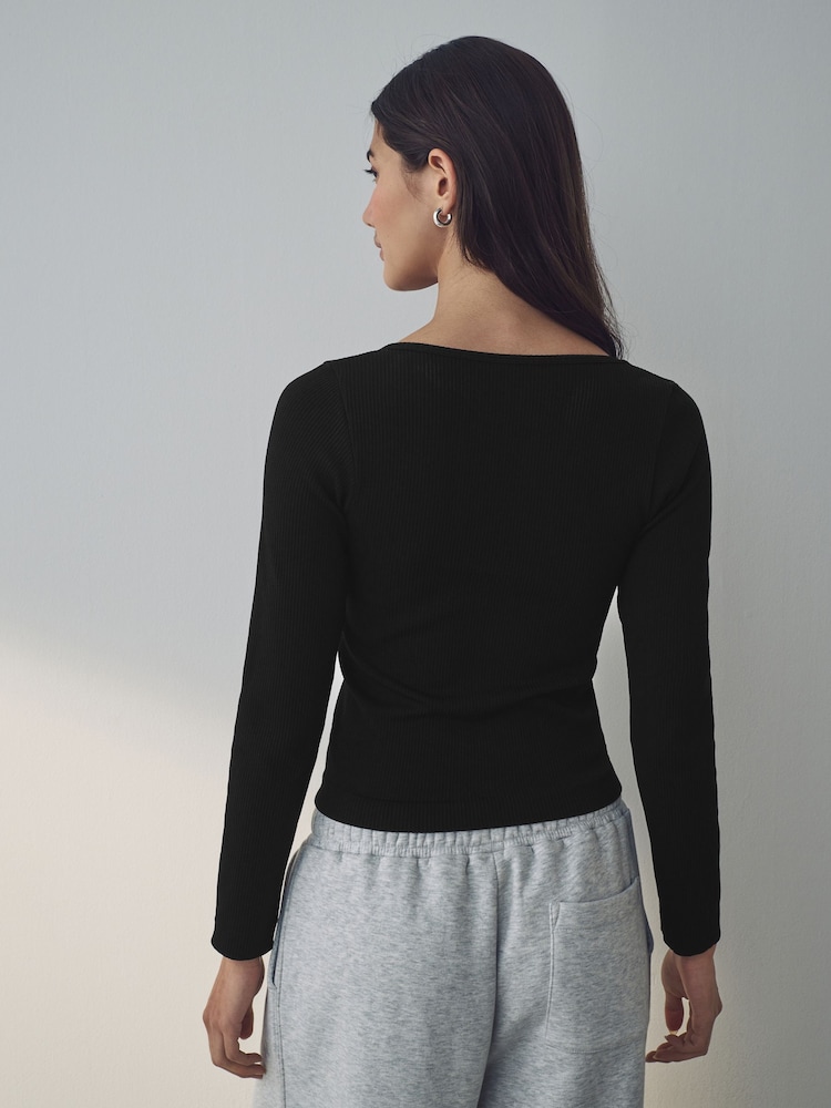 Noir - Scoop Ribbed Manches longues Top - Image 3 of 8