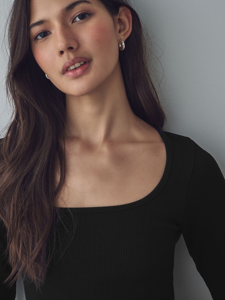 Noir - Scoop Ribbed Manches longues Top - Image 5 of 8