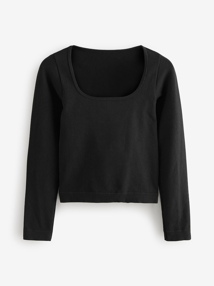 Noir - Scoop Ribbed Manches longues Top - Image 6 of 8