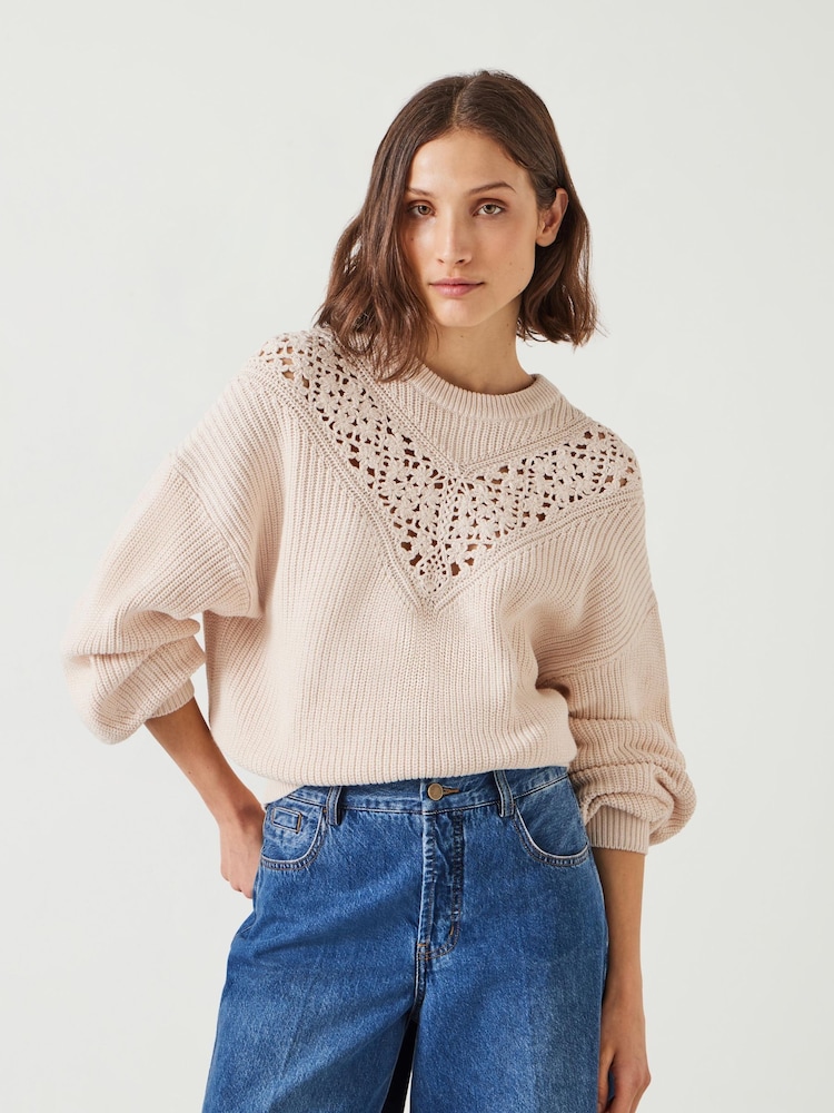 Creme - Hush Louise Pullover mit Spitzeneinsatz aus 100% Baumwolle - Bild 1 von 5