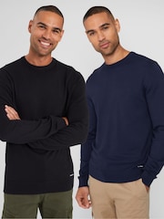 Threadbare Blue Crew Neck Knitted Jumpers 2 Pack - Image 1 of 4