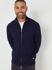 Синий - Threadbare Zip-Through Funnel Neck Knitted Cardigan - Image 1 of 5
