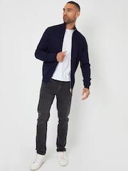 Синий - Threadbare Zip-Through Funnel Neck Knitted Cardigan - Image 3 of 5