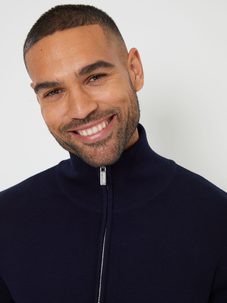 Threadbare Blue Zip-Through Funnel Neck Knitted Cardigan - Image 4 of 5