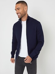 Синий - Threadbare Zip-Through Funnel Neck Knitted Cardigan - Image 5 of 5
