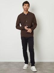 Temno rjava barva - Threadbare Pleteno z gumbi po celotni dolžini dolg rokav; z dolgimi rokavi pletena jopa - Slika 4 iz 5