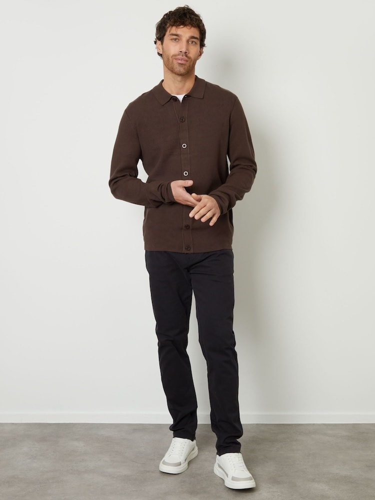 Threadbare Dark Brown Knitted Button Through Long Sleeve Cardigan - Image 4 of 5