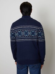Threadbare Navy Quarter Zip Christmas Knitted Jumper - Image 3 of 4
