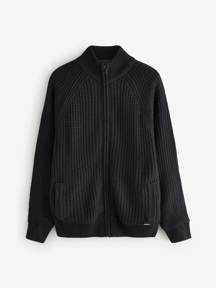 Schwarz - Threadbare – Strickjacke mit Reißverschluss und Mikrofleece-Futter - Bild 6 von 6