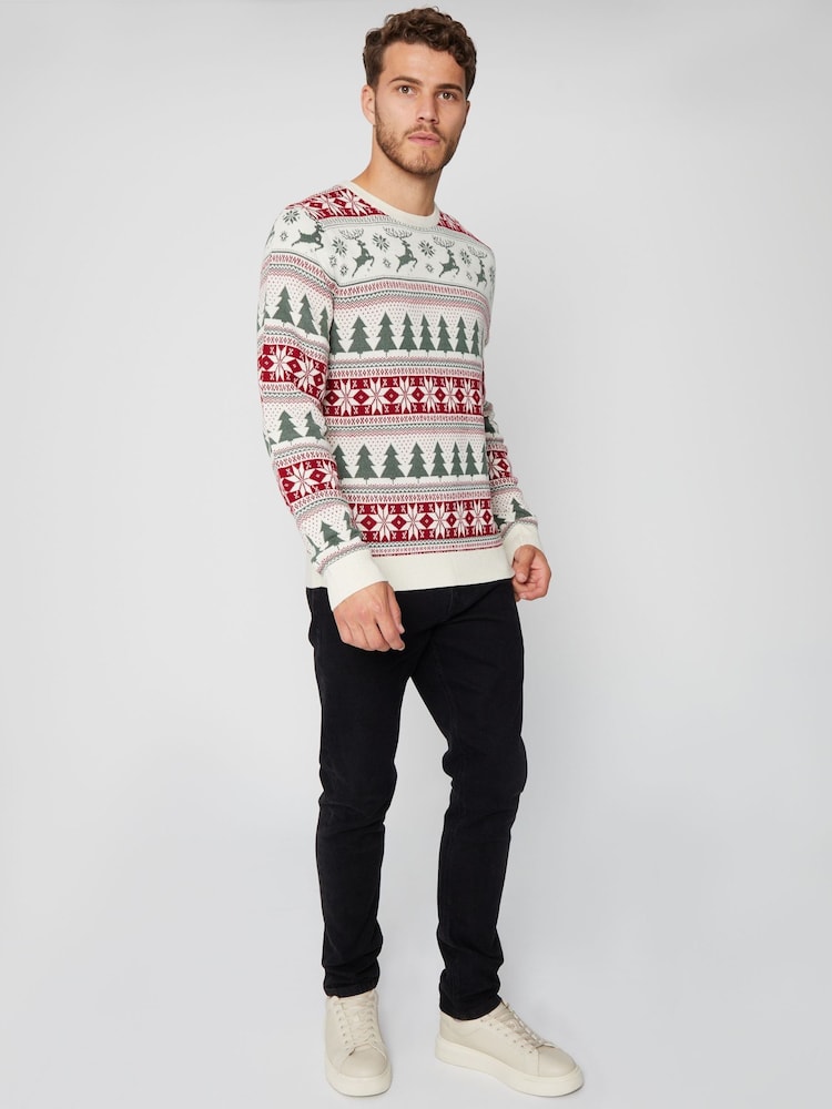 Threadbare Chocolate Brown Crew Neck Fairisle Pattern Christmas Jumper - Image 2 of 4