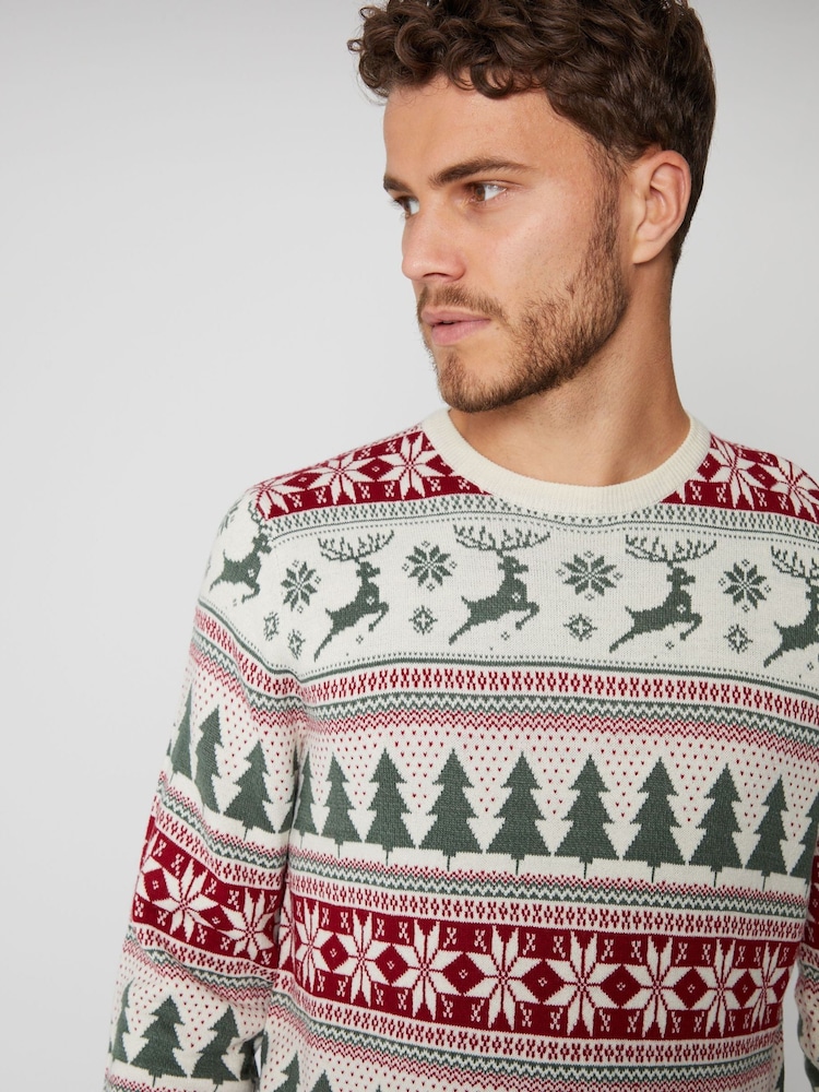Threadbare Chocolate Brown Crew Neck Fairisle Pattern Christmas Jumper - Image 4 of 4