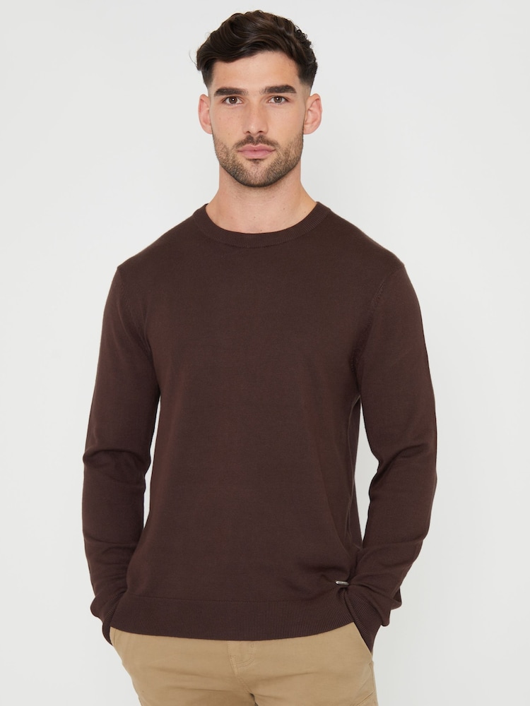Threadbare Chocolate Brown Crew Neck Knitted Jumper - Image 1 of 4 Threadbare Chocolate Brown Crew Neck Knitted Jumper - Image 1 of 4