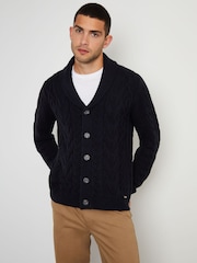 Threadbare Navy Cable Knit Shawl Collar Cardigan With Wool - Image 1 of 4
