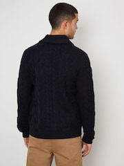 Threadbare Navy Cable Knit Shawl Collar Cardigan With Wool - Image 2 of 4