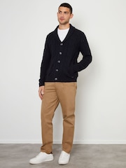 Threadbare Navy Cable Knit Shawl Collar Cardigan With Wool - Image 3 of 4