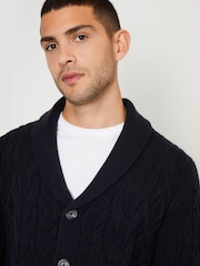 Threadbare Navy Cable Knit Shawl Collar Cardigan With Wool - Image 4 of 4