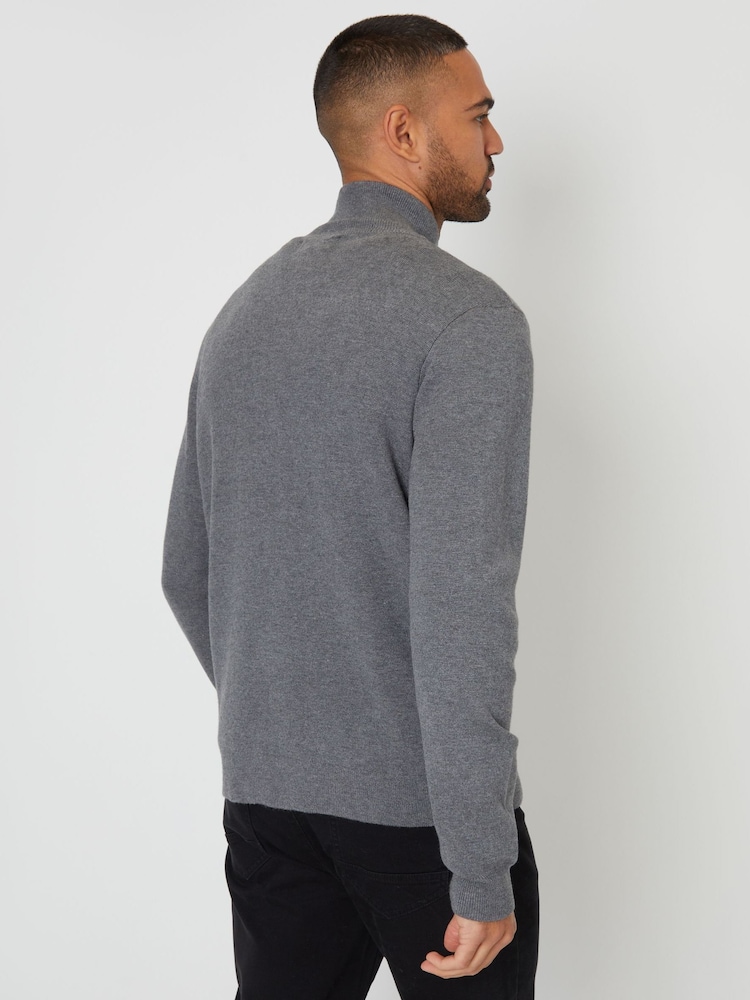 Серый - Threadbare Zip-Through Funnel Neck Knitted Cardigan - Image 2 of 5