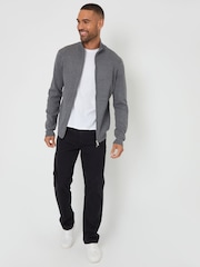 Серый - Threadbare Zip-Through Funnel Neck Knitted Cardigan - Image 3 of 5
