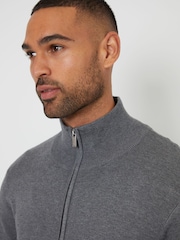 Серый - Threadbare Zip-Through Funnel Neck Knitted Cardigan - Image 4 of 5