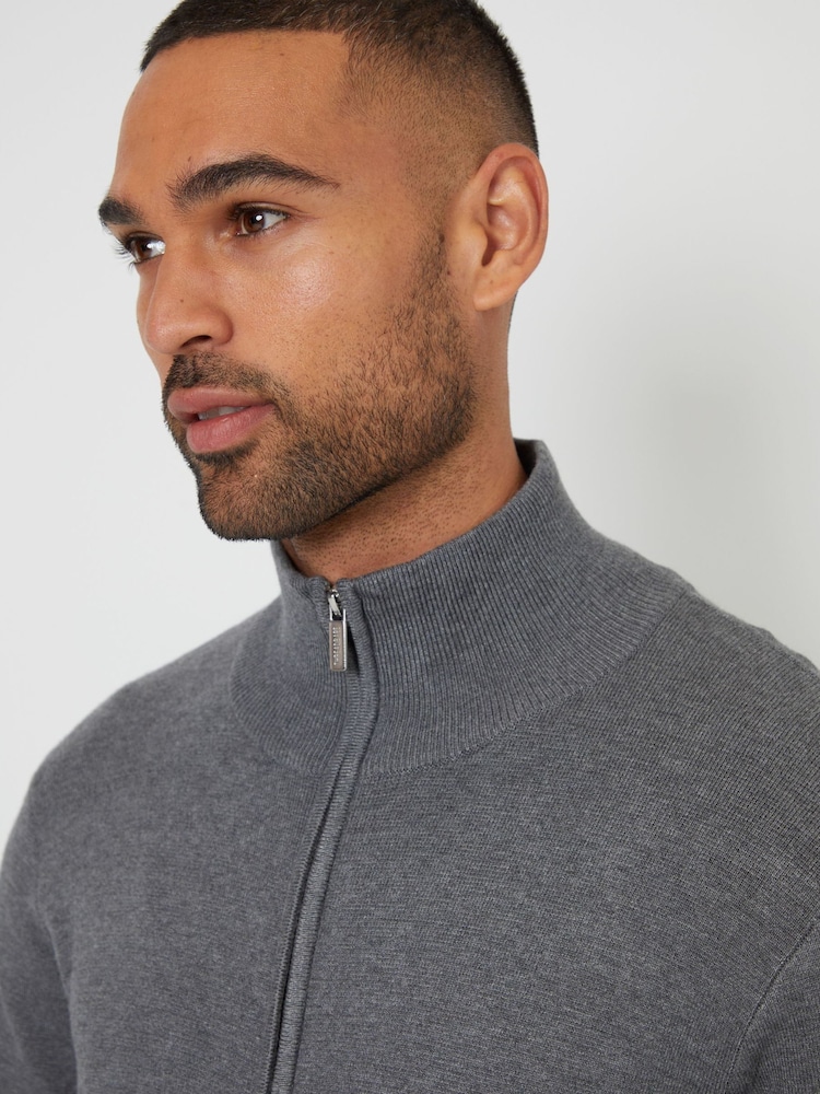 Threadbare Grey Zip-Through Funnel Neck Knitted Cardigan - Image 4 of 5
