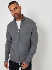 Серый - Threadbare Zip-Through Funnel Neck Knitted Cardigan - Image 5 of 5