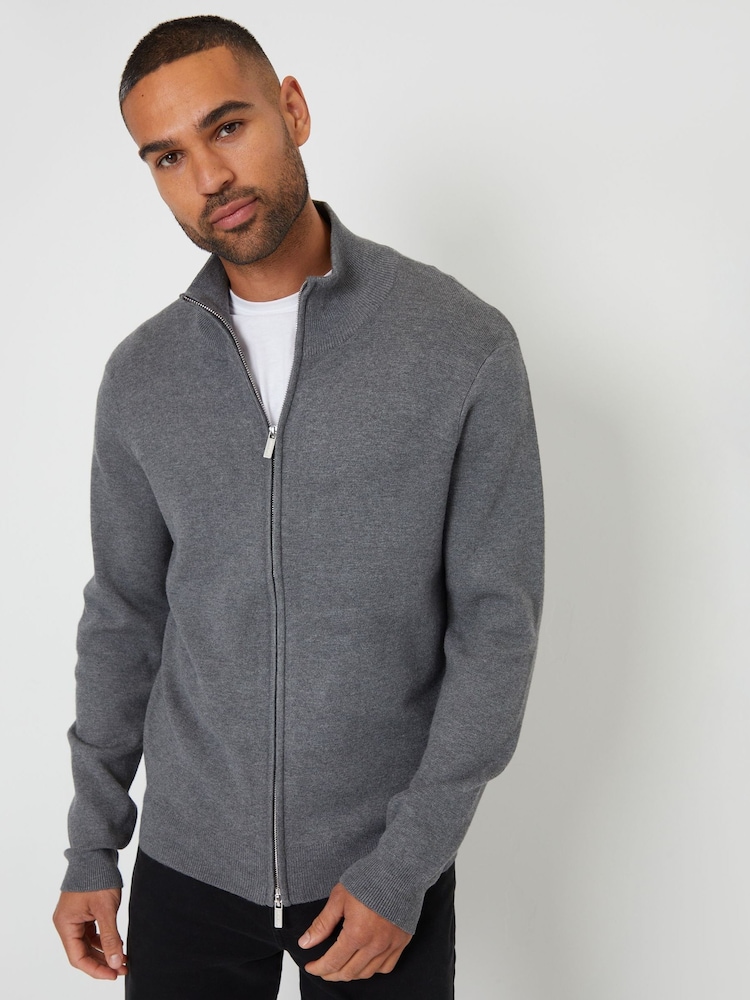 Серый - Threadbare Zip-Through Funnel Neck Knitted Cardigan - Image 5 of 5
