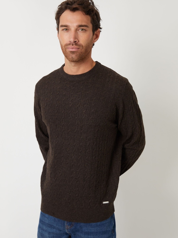 Threadbare Dark Brown Cable Knit Crew Neck Jumper - Image 1 of 4